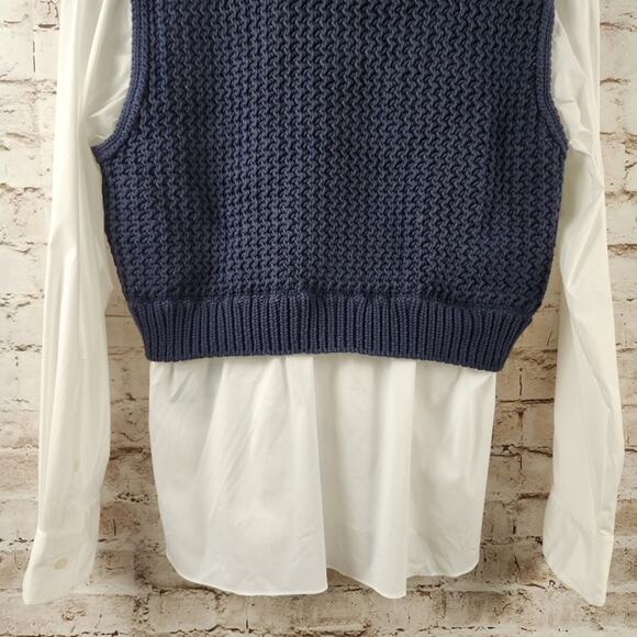 Theory Woven Combo Vest Shirt in Navy & White Size Large NWT Sweater - Picture 8 of 12